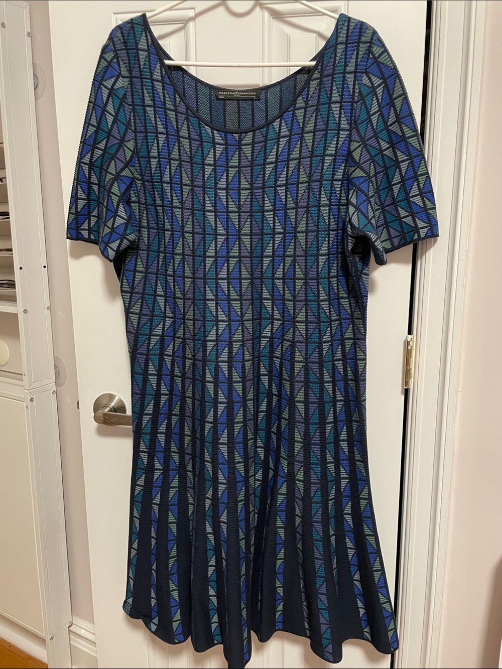 Peruvian Connection Navy & Teal Geometric Midi Dress